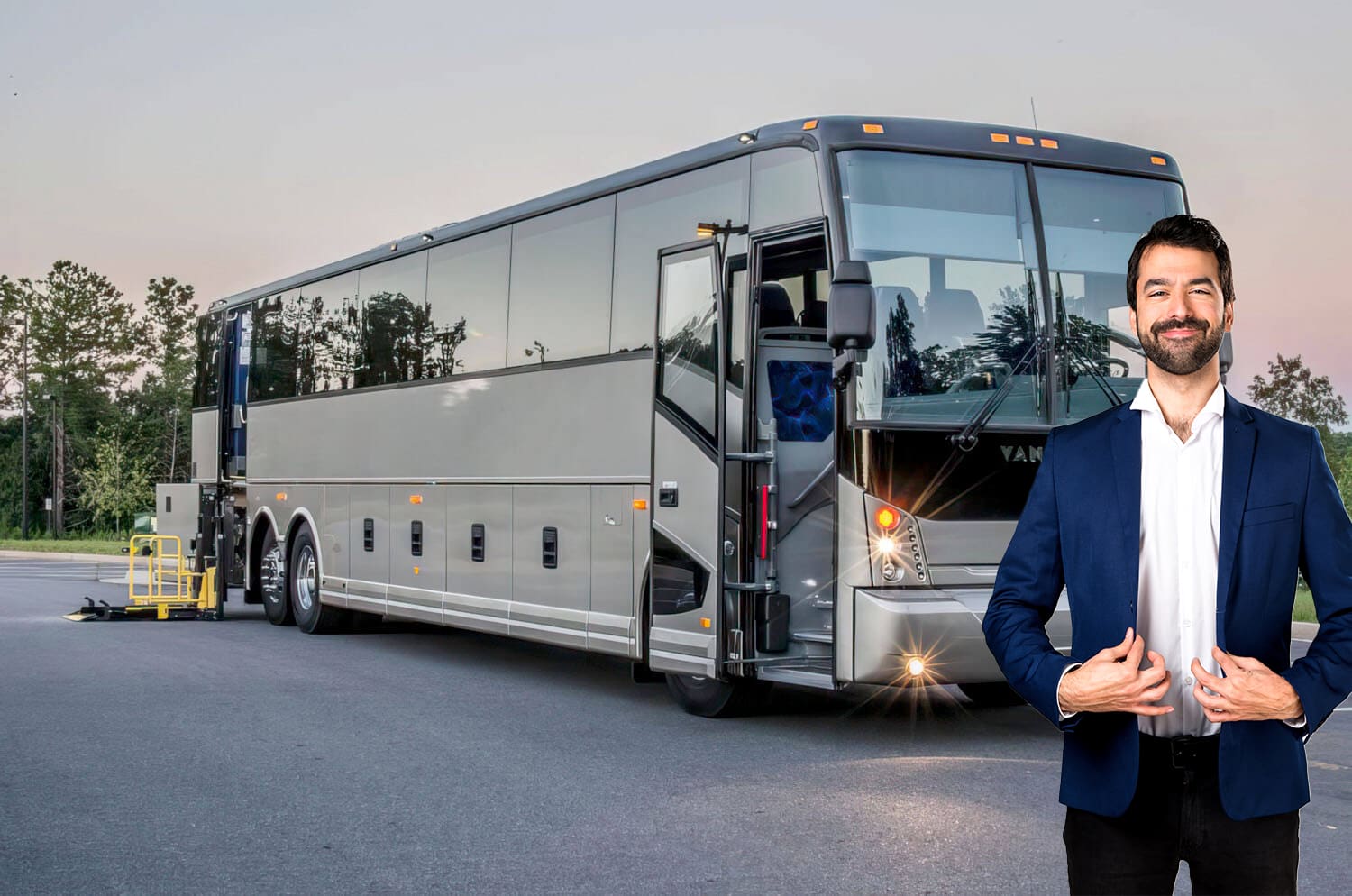 Charter Bus with smiling driver