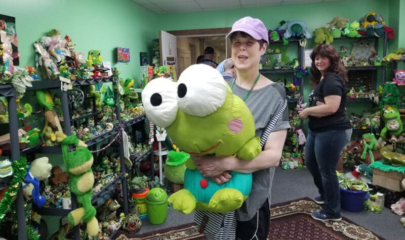 Traveler holding a souvenir